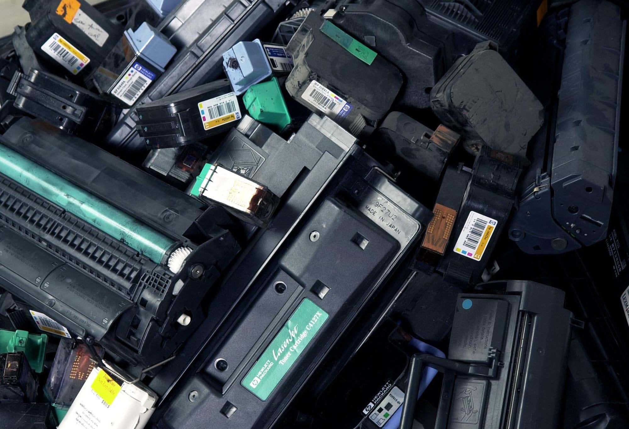 Close Up of Pile of Toner and Ink Cartridges