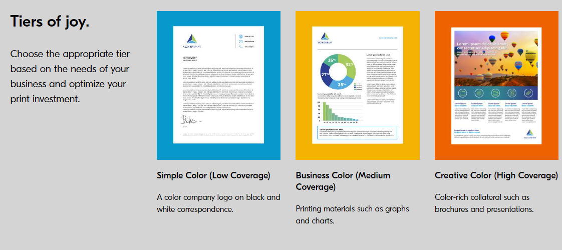 Choose the appropriate tier based on the needs of your business and optimize your print investment